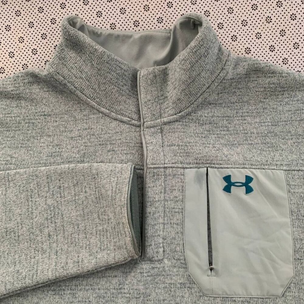 Under Armour 3XL Fleece Pullover Mock Neck 1/4 Zip Sweater Teal Gray Loose